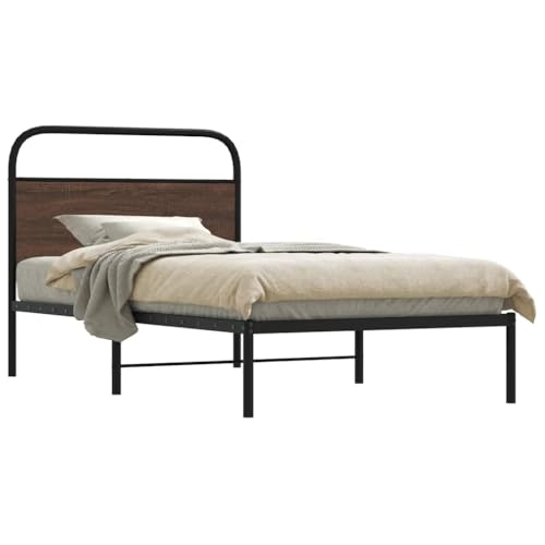 Qnhdfrt Bettgestell Braun Eichen-Optik 100x200 cm Robustes Metallbett mit Lattenrost und Kopfteil Stabiles Design für Schlafzimmer Gästebett oder Jugendbett Qnhdfrt Bettgestell Braun Eichen-Optik 100x200 cm Robustes Metallbett mit Lattenrost und Kopfteil Stabiles Design für Schlafzimmer Gästebett oder Jugendbett von Qnhdfrt