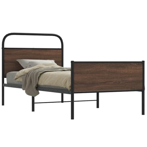 Qnhdfrt Bettgestell Braun Eichen-Optik 100x200 cm Stahl Holzwerkstoff mit Lattenrost Robuste Metallkonstruktion für Schlafzimmer Gästebett und Jugendbett Qnhdfrt Bettgestell Braun Eichen-Optik 100x200 cm Stahl Holzwerkstoff mit Lattenrost Robuste Metallkonstruktion für Schlafzimmer Gästebett und Jugendbett von Qnhdfrt