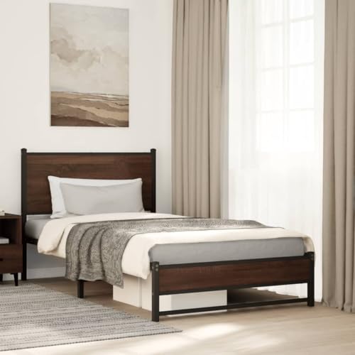 Qnhdfrt Bettgestell Braun Eichen-Optik 100x200 cm Stahl Metallbett mit Lattenrost und Stauraum Robustes Gästebett für Schlafzimmer Qnhdfrt Bettgestell Braun Eichen-Optik 100x200 cm Stahl Metallbett mit Lattenrost und Stauraum Robustes Gästebett für Schlafzimmer von Qnhdfrt