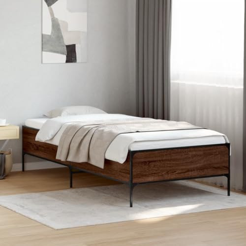 Qnhdfrt Bettgestell Braun Eichen-Optik 100x200 cm aus Holzwerkstoff & Metall mit Sperrholzlatten Robustes Gästebett oder Jugendbett für erholsamen Schlaf Qnhdfrt Bettgestell Braun Eichen-Optik 100x200 cm aus Holzwerkstoff & Metall mit Sperrholzlatten Robustes Gästebett oder Jugendbett für erholsamen Schlaf von Qnhdfrt