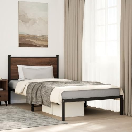 Qnhdfrt Bettgestell Braun Eichen-Optik 107x203 cm Stabiles Metallbett mit Lattenrost und Stauraum für Schlafzimmer Gästebett oder Jugendzimmer Qnhdfrt Bettgestell Braun Eichen-Optik 107x203 cm Stabiles Metallbett mit Lattenrost und Stauraum für Schlafzimmer Gästebett oder Jugendzimmer von Qnhdfrt