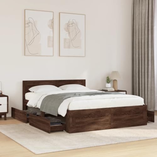 Qnhdfrt Bettgestell Braun Eichen-Optik 120x200 cm mit Lattenrost und Schubladen Langlebiges Holzwerkstoff Bett für Erholsamen Schlaf Gästebett oder Familienbett Qnhdfrt Bettgestell Braun Eichen-Optik 120x200 cm mit Lattenrost und Schubladen Langlebiges Holzwerkstoff Bett für Erholsamen Schlaf Gästebett oder Familienbett von Qnhdfrt