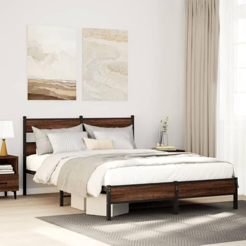 Qnhdfrt Bettgestell Braun Eichen Optik 140x200 cm Stahl Metallbett mit Lattenrost Robuste Konstruktion und Stauraum für Schlafzimmer Gästebett Qnhdfrt Bettgestell Braun Eichen Optik 140x200 cm Stahl Metallbett mit Lattenrost Robuste Konstruktion und Stauraum für Schlafzimmer Gästebett von Qnhdfrt