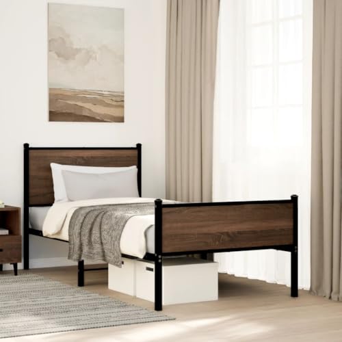 Qnhdfrt Bettgestell Braun Eichen-Optik 75x190 cm Stabiles Metallbett mit Lattenrost und Stauraum für Schlafzimmer Gästebett oder Jugendzimmer Qnhdfrt Bettgestell Braun Eichen-Optik 75x190 cm Stabiles Metallbett mit Lattenrost und Stauraum für Schlafzimmer Gästebett oder Jugendzimmer von Qnhdfrt