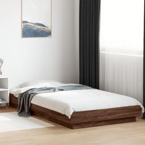 Qnhdfrt Bettgestell Braun Eichen-Optik 90x190 cm Modernes Design mit Langlebigem Holzwerkstoff und Stabilen Sperrholzlatten für Erholsamen Schlaf in Einzelbett Konfiguration von Qnhdfrt