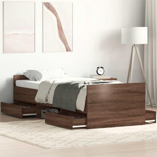 Qnhdfrt Bettgestell Braun Eichen-Optik 90x200 cm mit Kopfteil und Fußteil Robuste Holzwerkstoff Konstruktion mit Stauraum für Schlafzimmer Gästebett oder Jugendbett Qnhdfrt Bettgestell Braun Eichen-Optik 90x200 cm mit Kopfteil und Fußteil Robuste Holzwerkstoff Konstruktion mit Stauraum für Schlafzimmer Gästebett oder Jugendbett von Qnhdfrt
