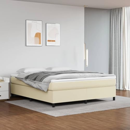 Qnhdfrt Bettgestell Creme 160x200 cm Modernes Kunstleder Bett mit Sperrholzlatten Stabil und Langlebig für Schlafzimmer Gästebett oder Doppelbett von Qnhdfrt