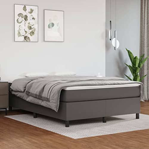 Qnhdfrt Bettgestell Grau 140x200 cm Modernes Kunstleder Bett mit Sperrholzlatten Stabiler Rahmen für Erholsamen Schlaf Gästebett oder Doppelbett von Qnhdfrt