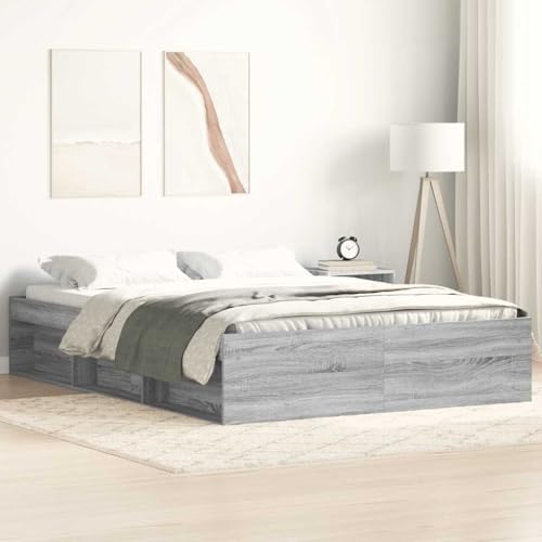 Qnhdfrt Bettgestell Grau Sonoma 150x 200 cm Modernes Design mit 6 Staufächern und Sperrholzlatten für Schlafzimmer Gästebett Qnhdfrt Bettgestell Grau Sonoma 150x 200 cm Modernes Design mit 6 Staufächern und Sperrholzlatten für Schlafzimmer Gästebett von Qnhdfrt
