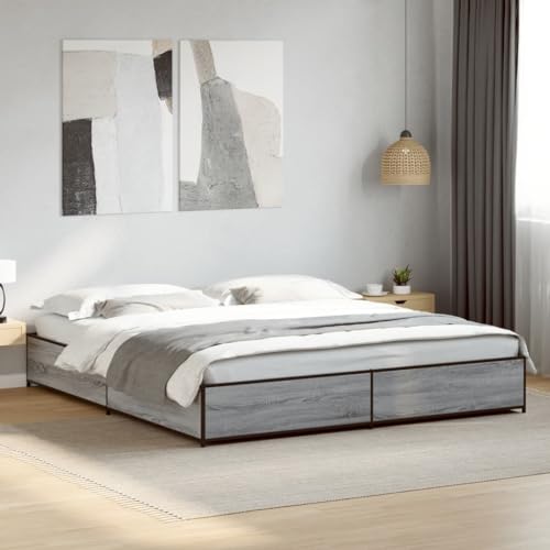 Qnhdfrt Bettgestell Grau Sonoma 200x 200 cm aus Holzwerkstoff und Metall mit robusten Beinen und Lattenrost für erholsamen Schlaf in Schlafzimmern und Gästezimmern Qnhdfrt Bettgestell Grau Sonoma 200x 200 cm aus Holzwerkstoff und Metall mit robusten Beinen und Lattenrost für erholsamen Schlaf in Schlafzimmern und Gästezimmern von Qnhdfrt