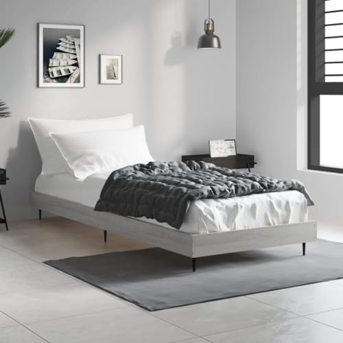 Qnhdfrt Bettgestell Grau Sonoma 75x190 cm Holzwerkstoff mit Metallbeinen und Sperrholzlatten Robustes Design für Erholsamen Schlaf Gästebett oder Jugendbett Qnhdfrt Bettgestell Grau Sonoma 75x190 cm Holzwerkstoff mit Metallbeinen und Sperrholzlatten Robustes Design für Erholsamen Schlaf Gästebett oder Jugendbett von Qnhdfrt