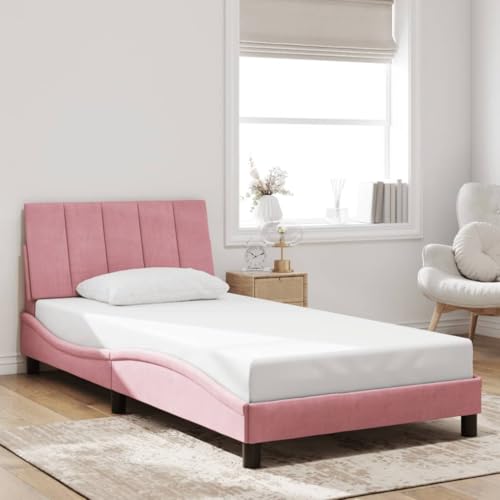 Qnhdfrt Bettgestell Hanko 100x200 cm Rosa Samt Kopfteil mit Schaumstofffüllung Modernes Wellendesign für erholsamen Schlaf Qnhdfrt Bettgestell Hanko 100x200 cm Rosa Samt Kopfteil mit Schaumstofffüllung Modernes Wellendesign für erholsamen Schlaf von Qnhdfrt