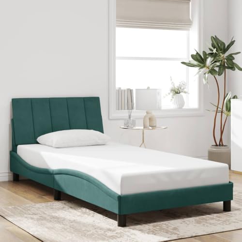 Qnhdfrt Bettgestell Hanko mit Samt Kopfteil Dunkelgrün 100x200 cm Modernes Wellendesign Gästebett oder Heimbett mit Schaumstoff Kissen für Schlafzimmer Qnhdfrt Bettgestell Hanko mit Samt Kopfteil Dunkelgrün 100x200 cm Modernes Wellendesign Gästebett oder Heimbett mit Schaumstoff Kissen für Schlafzimmer von Qnhdfrt