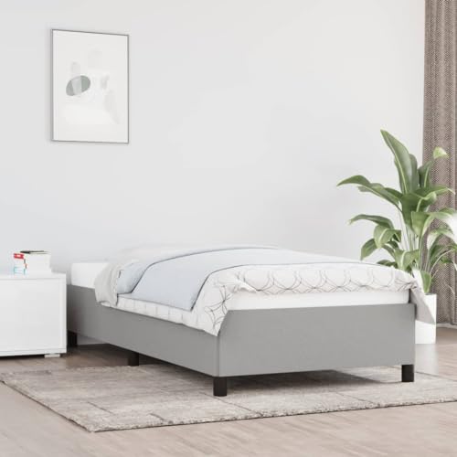 Qnhdfrt Bettgestell Hellgrau 100x200 cm Stoff Modernes Design mit Stützbeinen und Sperrholzlatten für erholsamen Schlaf Gästebett oder Heimbett Qnhdfrt Bettgestell Hellgrau 100x200 cm Stoff Modernes Design mit Stützbeinen und Sperrholzlatten für erholsamen Schlaf Gästebett oder Heimbett von Qnhdfrt