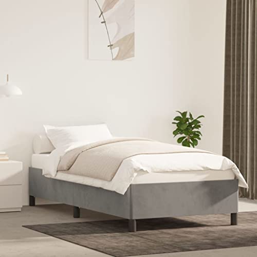 Qnhdfrt Bettgestell Hellgrau 90x200 cm Samt Modernes Design mit Stabilen Stützbeinen und Sperrholzlatten für Erholsamen Schlaf Geeignet für Schlafzimmer und Gästebett von Qnhdfrt