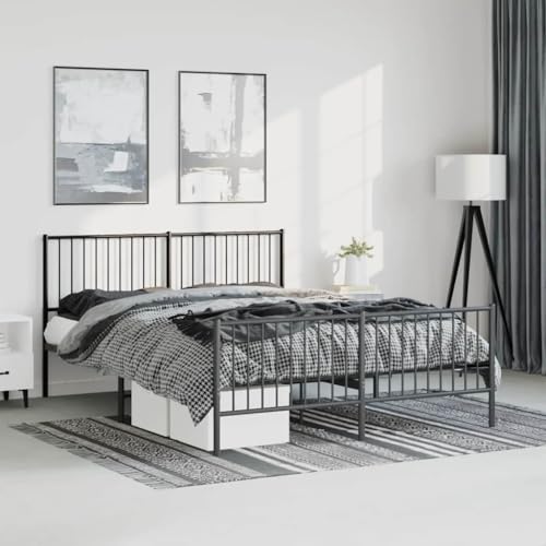 Qnhdfrt Bettgestell Metall Schwarz 150x200 cm mit Lattenrost Robustes Stahlbett mit Kopfteil und Stauraum für Schlafzimmer Gästebett oder Doppelbett von Qnhdfrt