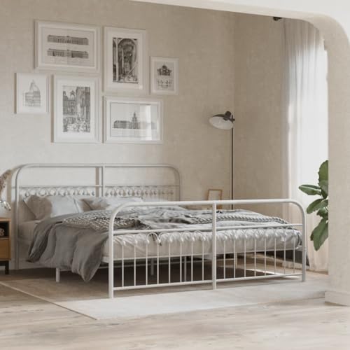 Qnhdfrt Bettgestell Metall Weiß 183x213 cm mit Lattenrost und Stauraum Robustes Stahlbett mit Kopfteil für Schlafzimmer Gästebett oder Heimbett von Qnhdfrt