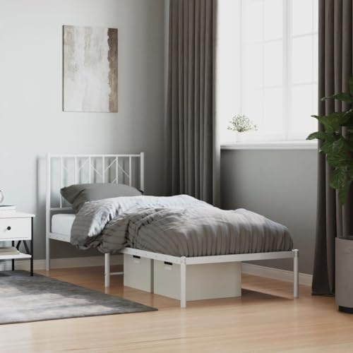 Qnhdfrt Bettgestell Metall Weiß 80x200 cm mit Kopfteil Robuste Stahlkonstruktion und Lattenrost für Halt und Atmungsaktivität für Schlafzimmer und Gästezimmer von Qnhdfrt