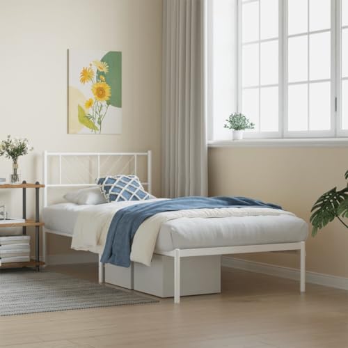 Qnhdfrt Bettgestell Metall Weiß 90x200 cm Robustes Klappbett mit Kopfteil und Stauraum für Schlafzimmer Gästebett oder Jugendzimmer von Qnhdfrt