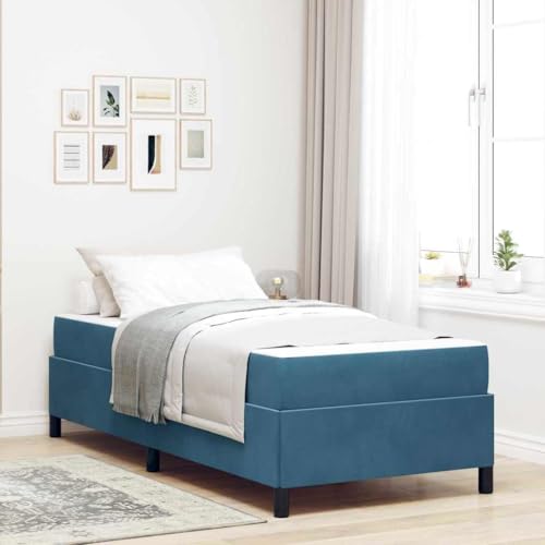 Qnhdfrt Bettgestell Modernes Design 100 x 200 cm Dunkelblau und Weiß mit Hochdichter Schaumstoffmatratze und Stabilen Holzbeinen für Schlafzimmer Jugendzimmer und Gästezimmer von Qnhdfrt