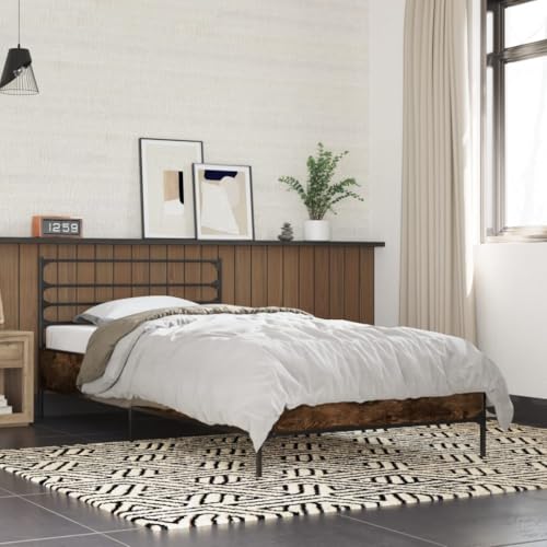 Qnhdfrt Bettgestell Räuchereiche 100x200 cm mit Kopfteil - Robustes Holzwerkstoff und Metall Bett für erholsamen Schlaf - Gästebett oder Jugendbett Qnhdfrt Bettgestell Räuchereiche 100x200 cm mit Kopfteil - Robustes Holzwerkstoff und Metall Bett für erholsamen Schlaf - Gästebett oder Jugendbett von Qnhdfrt