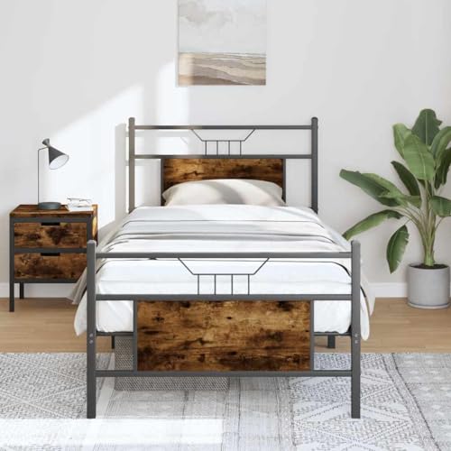 Qnhdfrt Bettgestell Räuchereiche 75x190 cm mit Lattenrost Stauraum und Kopfteil Stabil aus Holzwerkstoff und Stahl für Schlafzimmer Gästebett oder Jugendbett Qnhdfrt Bettgestell Räuchereiche 75x190 cm mit Lattenrost Stauraum und Kopfteil Stabil aus Holzwerkstoff und Stahl für Schlafzimmer Gästebett oder Jugendbett von Qnhdfrt