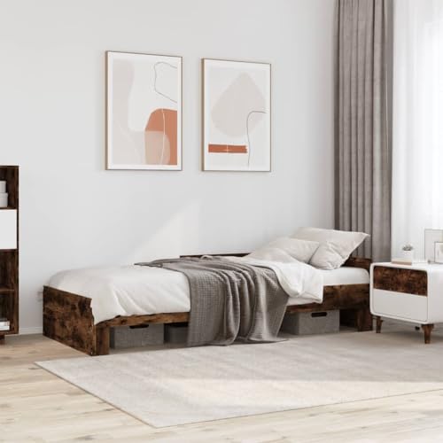 Qnhdfrt Bettgestell Räuchereiche 90x 200 cm mit Lattenrost und Seitenschutz Holzwerkstoff Robustes Familienbett für Schlafzimmer und Gästezimmer Qnhdfrt Bettgestell Räuchereiche 90x 200 cm mit Lattenrost und Seitenschutz Holzwerkstoff Robustes Familienbett für Schlafzimmer und Gästezimmer von Qnhdfrt
