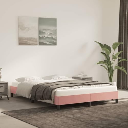 Qnhdfrt Bettgestell Rosa 140x190 cm Samt Weiches Luxus Bett mit Sperrholzlatten und Stabilen Stützbeinen für Erholsamen Schlaf von Qnhdfrt