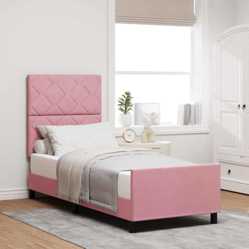 Qnhdfrt Bettgestell Rosa 80x200 cm Samt mit Diamantblockdesign Modernes Luxus Kopfteil für Schlafzimmer Einzelbett mit Robustem Holzrahmen Qnhdfrt Bettgestell Rosa 80x200 cm Samt mit Diamantblockdesign Modernes Luxus Kopfteil für Schlafzimmer Einzelbett mit Robustem Holzrahmen von Qnhdfrt