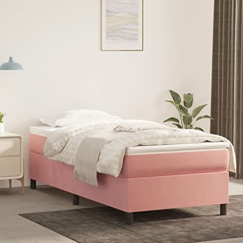 Qnhdfrt Bettgestell Rosa 90x190 cm Samt Weiches Luxus Bett mit Sperrholzlatten und Stabilen Beinen für Erholsamen Schlaf von Qnhdfrt