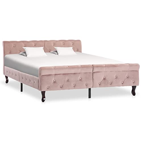Qnhdfrt Bettgestell Rosa Samt 140x200 cm Elegantes Polsterbett aus Sperrholz mit Kiefernholzbeinen für Schlafzimmer Gästebett oder Jugendzimmer von Qnhdfrt