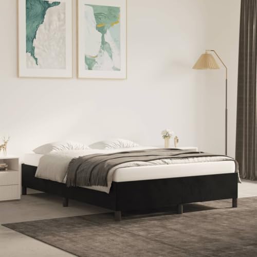 Qnhdfrt Bettgestell Samt Schwarz 140x190 cm Modernes Design mit Stabilen Stützbeinen und Sperrholzlatten für Erholsamen Schlaf Gästebett oder Heimbett von Qnhdfrt