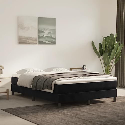 Qnhdfrt Bettgestell Samt Schwarz 140x200 cm Modernes Design mit Stabilen Stützbeinen und Sperrholzlatten für Erholsamen Schlaf Gästebett oder Doppelbett von Qnhdfrt