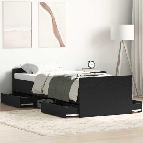 Qnhdfrt Bettgestell Schwarz Eiche Modernes Design mit 4 Schubladen Stauraum 193 x 78 x 50 cm Holzwerkstoff Schlankes Bett für Erwachsene von Qnhdfrt