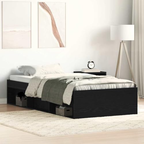 Qnhdfrt Bettgestell Schwarz Eichen-Optik 90x200 cm mit 6 Staufächern und Sperrholzlatten für erholsamen Schlaf Gästebett oder Single Bed Qnhdfrt Bettgestell Schwarz Eichen-Optik 90x200 cm mit 6 Staufächern und Sperrholzlatten für erholsamen Schlaf Gästebett oder Single Bed von Qnhdfrt
