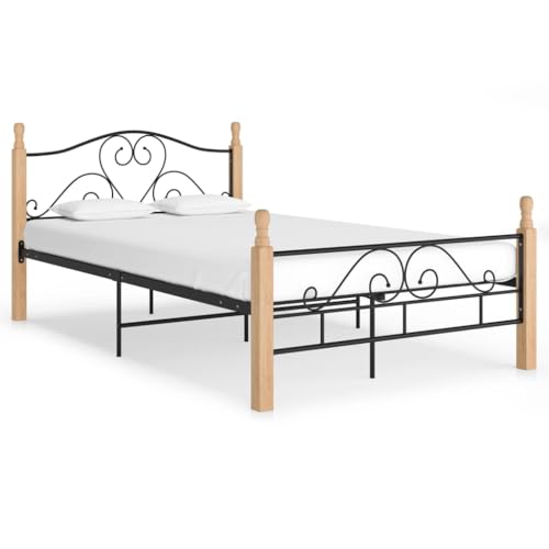 Qnhdfrt Bettgestell Schwarz Metall 120x200 cm mit Massivem Eichenholz Doppelbett Robustes Design für Schlafzimmer Gästebett und Heimbett von Qnhdfrt