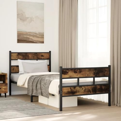 Qnhdfrt Bettgestell Schwarz Räuchereiche 107x203 cm Robustes Metallbett mit Lattenrost und Stauraum Elegantes Design für Schlafzimmer Gästebett oder Jugendzimmer Qnhdfrt Bettgestell Schwarz Räuchereiche 107x203 cm Robustes Metallbett mit Lattenrost und Stauraum Elegantes Design für Schlafzimmer Gästebett oder Jugendzimmer von Qnhdfrt