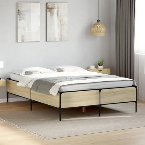 Qnhdfrt Bettgestell Sonoma Eiche 120x190 cm Modernes Holz Metall Design mit Sperrholzlatten Stabil und Langlebig für Schlafzimmer Gästebett Qnhdfrt Bettgestell Sonoma Eiche 120x190 cm Modernes Holz Metall Design mit Sperrholzlatten Stabil und Langlebig für Schlafzimmer Gästebett von Qnhdfrt