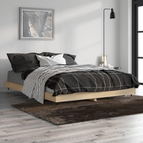 Qnhdfrt Bettgestell Sonoma Eiche 135x190 cm Holzwerkstoff mit Metallbeinen und Sperrholzlatten Robuste Stabilität und Erholsamer Schlaf für Schlafzimmer Gästebett und Jugendbett Qnhdfrt Bettgestell Sonoma Eiche 135x190 cm Holzwerkstoff mit Metallbeinen und Sperrholzlatten Robuste Stabilität und Erholsamer Schlaf für Schlafzimmer Gästebett und Jugendbett von Qnhdfrt