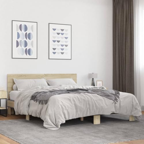 Qnhdfrt Bettgestell Sonoma Eiche 150x200 cm Modernes Holz Metall Bett mit Stabilen Sperrholzlatten und Ergonomischem Kopfteil für Erholsamen Schlaf Qnhdfrt Bettgestell Sonoma Eiche 150x200 cm Modernes Holz Metall Bett mit Stabilen Sperrholzlatten und Ergonomischem Kopfteil für Erholsamen Schlaf von Qnhdfrt