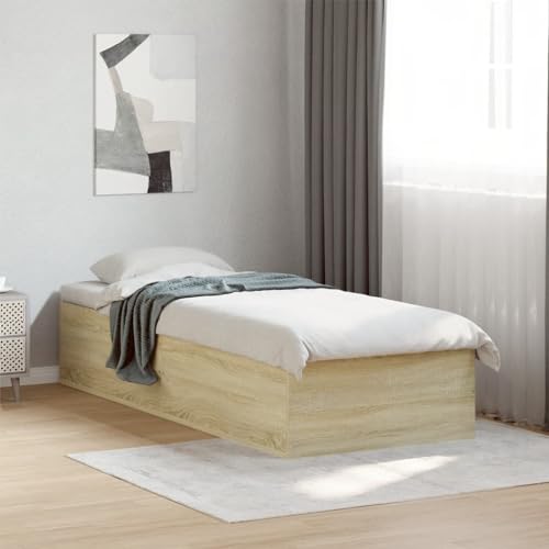 Qnhdfrt Bettgestell Sonoma-Eiche 75x190 cm Modernes Design mit Robusten Sperrholzlatten Langlebiges Holzwerkstoff für Erholsamen Schlaf Gästebett oder Jugendbett Qnhdfrt Bettgestell Sonoma-Eiche 75x190 cm Modernes Design mit Robusten Sperrholzlatten Langlebiges Holzwerkstoff für Erholsamen Schlaf Gästebett oder Jugendbett von Qnhdfrt