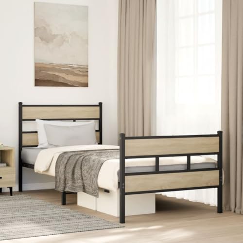 Qnhdfrt Bettgestell Sonoma Eiche 90x200 cm Robustes Metallbett mit Lattenrost und Stauraum Elegantes Design für Schlafzimmer Gästebett oder Jugendzimmer Qnhdfrt Bettgestell Sonoma Eiche 90x200 cm Robustes Metallbett mit Lattenrost und Stauraum Elegantes Design für Schlafzimmer Gästebett oder Jugendzimmer von Qnhdfrt