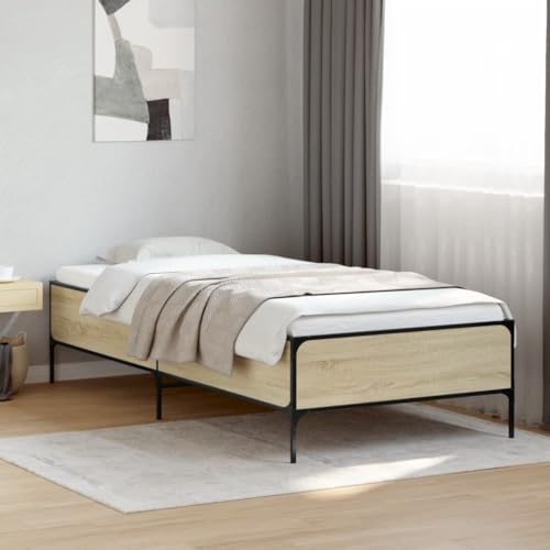 Qnhdfrt Bettgestell Sonoma-Eiche 90x200 cm mit Metallbeinen und Sperrholzlatten Robustes Design für Erholsamen Schlaf Gästebett oder Jugendbett Qnhdfrt Bettgestell Sonoma-Eiche 90x200 cm mit Metallbeinen und Sperrholzlatten Robustes Design für Erholsamen Schlaf Gästebett oder Jugendbett von Qnhdfrt