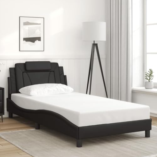 Qnhdfrt Bettgestell Viana mit Kopfteil in Schwarz Kunstleder Bett 100x200 cm Modernes Design für erholsamen Schlaf mit Schaumstoff Kopfkissen Qnhdfrt Bettgestell Viana mit Kopfteil in Schwarz Kunstleder Bett 100x200 cm Modernes Design für erholsamen Schlaf mit Schaumstoff Kopfkissen von Qnhdfrt