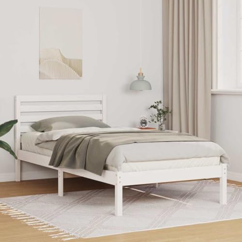 Qnhdfrt Bettgestell Weiß 100 x 200 cm Massivkiefer mit Kopfteil und Lattenrost Modernes Design für Schlafzimmer Robust und Langlebig von Qnhdfrt