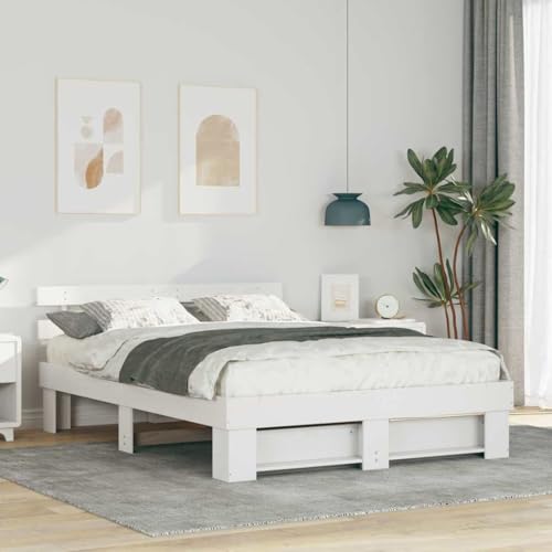 Qnhdfrt Bettgestell Weiß 140x200 cm Massivkiefer Modernes Plattformbett mit Kopfteil Robuste Konstruktion und Stilvolles Design für Schlafzimmer Gästebett oder Jugendbett von Qnhdfrt