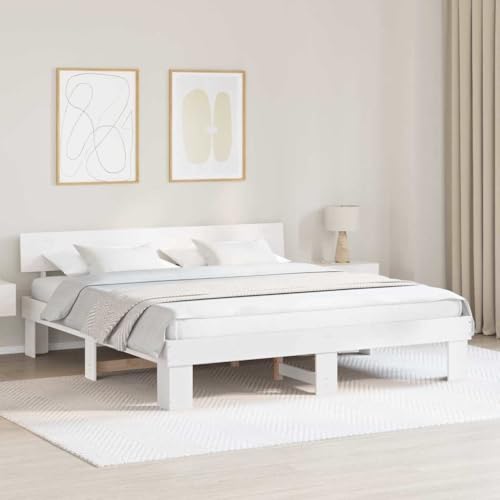 Qnhdfrt Bettgestell Weiß 180 x 200 cm Massivkiefer Modernes Design mit Festem Lattenrost Kein Boxspring Erforderlich Langlebig und Stabil für Schlafzimmer von Qnhdfrt