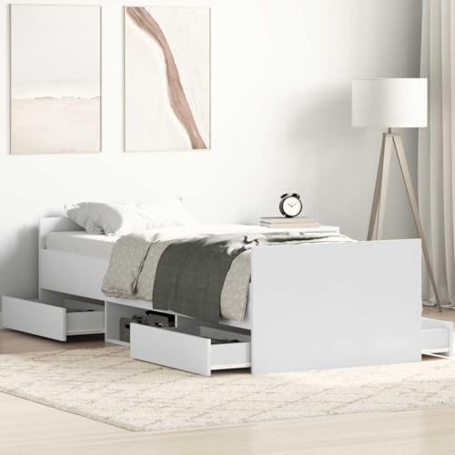 Qnhdfrt Bettgestell Weiß 75x190 cm mit Kopfteil und Fußteil Langlebiges Kiefernholz Bett mit Stauraum und Lattenrost für erholsamen Schlaf Gästebett oder Jugendbett Qnhdfrt Bettgestell Weiß 75x190 cm mit Kopfteil und Fußteil Langlebiges Kiefernholz Bett mit Stauraum und Lattenrost für erholsamen Schlaf Gästebett oder Jugendbett von Qnhdfrt
