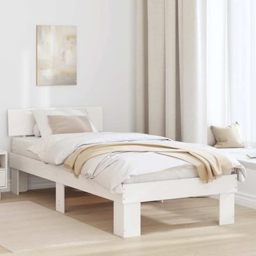 Qnhdfrt Bettgestell Weiß 90 x 200 cm Massivkiefer Modernes Design mit Festem Lattenrost Kein Boxspring Erforderlich Langlebig und Stabil für Schlafzimmer Gästebett oder Jugendbett von Qnhdfrt