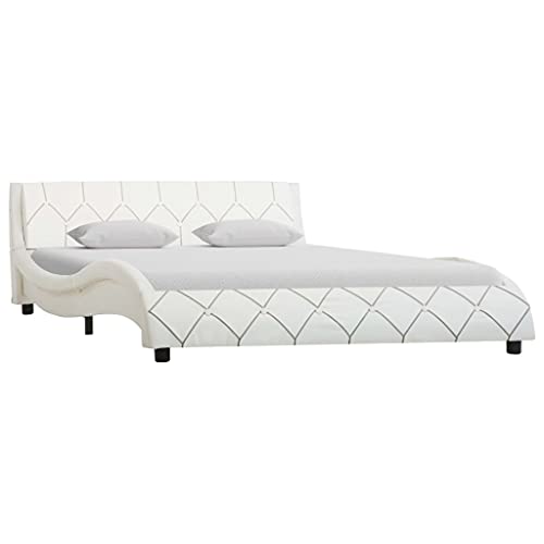 Qnhdfrt Bettgestell Weiß Kunstleder 140x200 cm Modernes Wellen Design mit Stahlrahmen und Holzlatten Robustes Polsterbett für Schlafzimmer Gästebett und Heimbett Qnhdfrt Bettgestell Weiß Kunstleder 140x200 cm Modernes Wellen Design mit Stahlrahmen und Holzlatten Robustes Polsterbett für Schlafzimmer Gästebett und Heimbett von Qnhdfrt